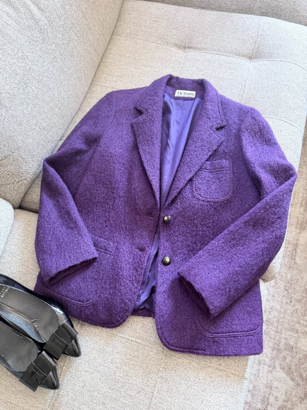 EUC Victoire Paris Purple Mohair Wool Blend Blazer Jacket - Made in USA